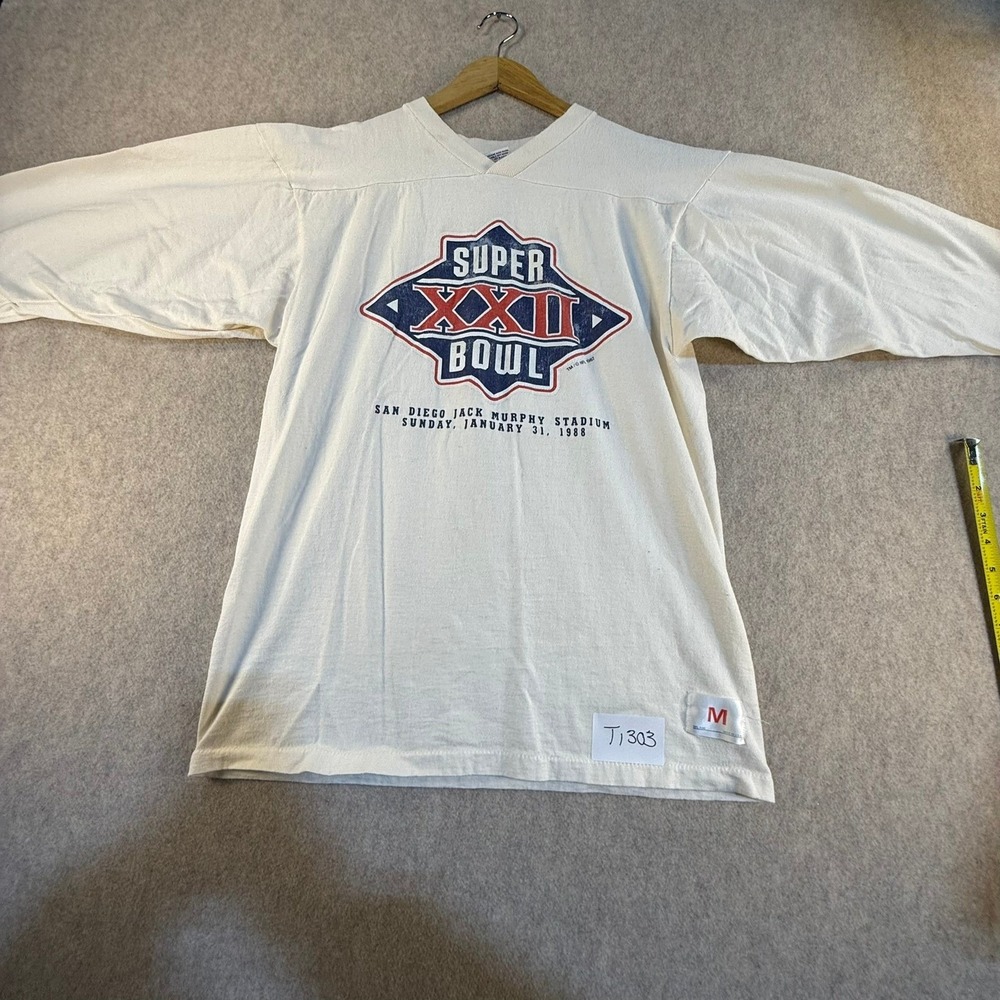 Vintage 1988 Super Bowl XXII T Sh3irt Trench MFG San Diego Jack Murphy Stadium M